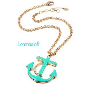 Nautical Anchor Aqua/Gold Tone Pendant Necklace